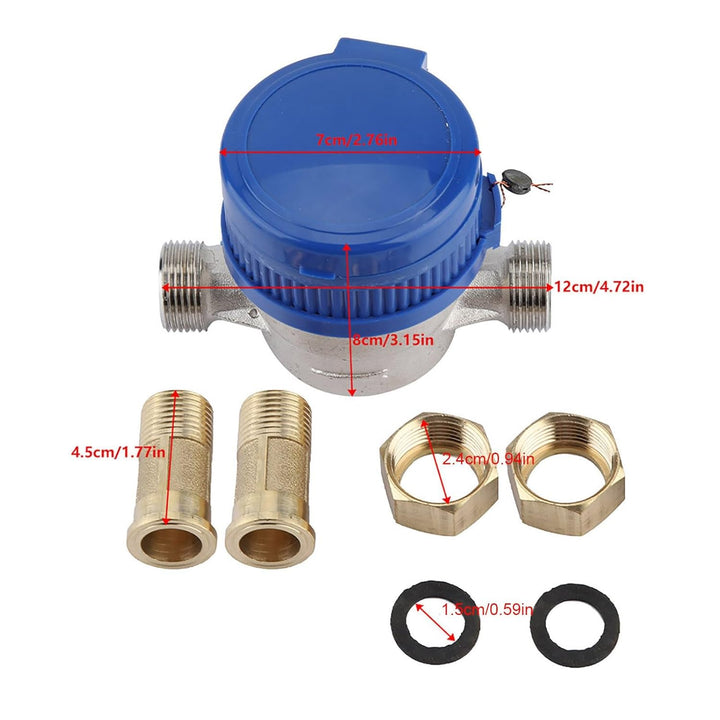 1/2 Zoll Wasserzähler, 15mm Geeicht Gartenwasserzähler, Kaltwasser Zapfhahnzähler mit Armaturen Schu