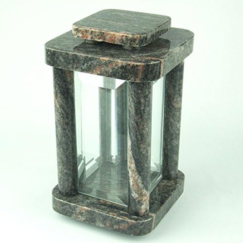 designgrab Modern Grablampe mit Vase aus Granit Himalaya, Grabschmuckset