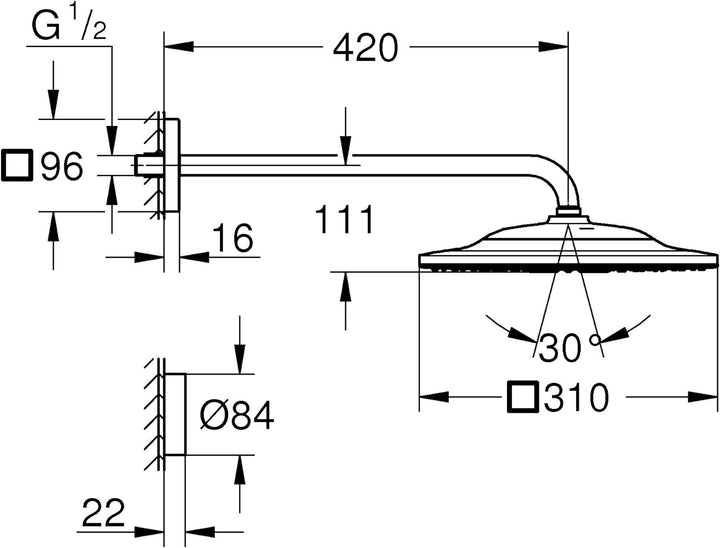 GROHE Rainshower SmartConnect 310 Cube | Brausen- und Duschsysteme - Kopfbrauseset 422 mm, 2 Strahla