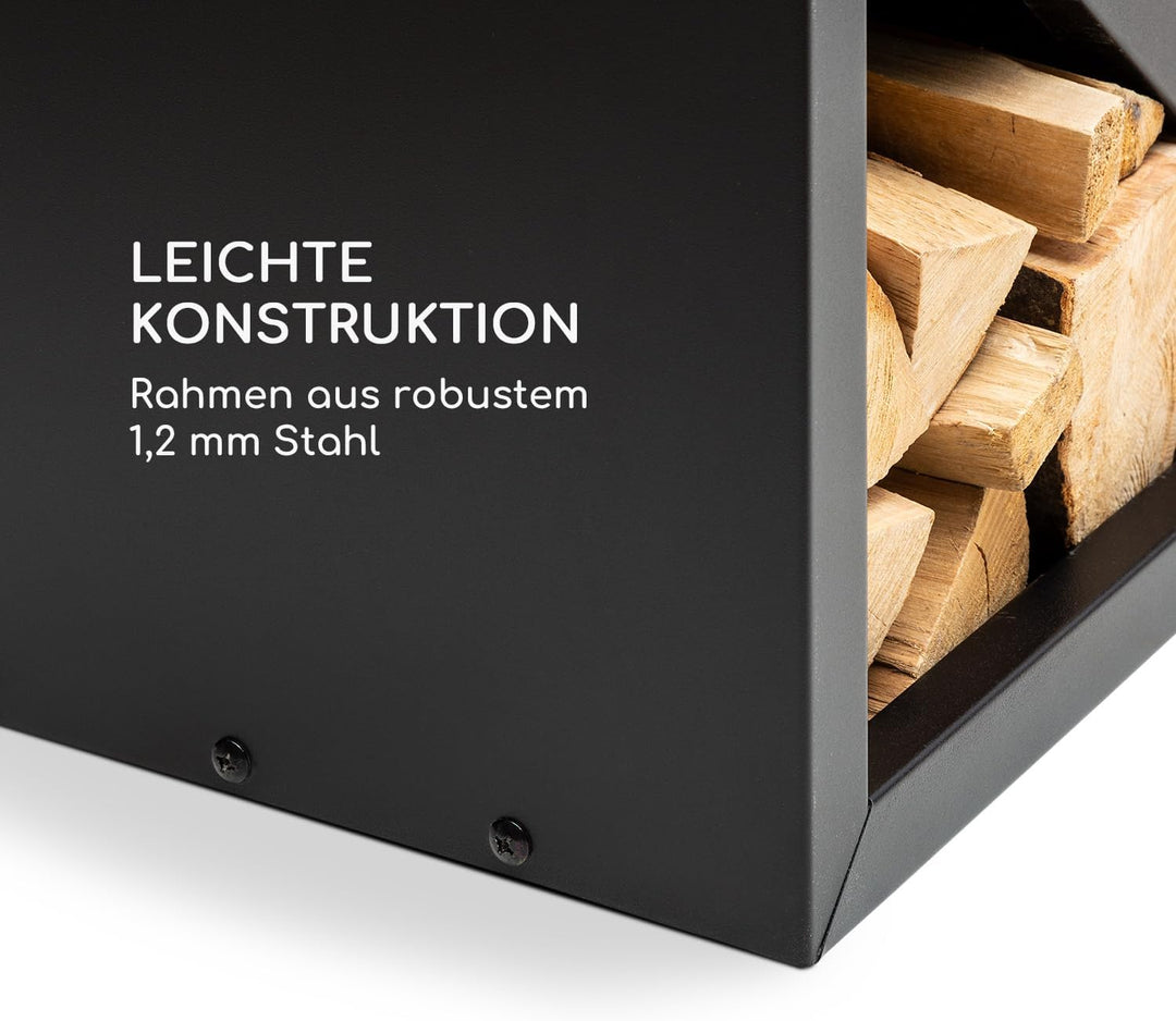 blumfeldt Kindlewood, praktischer Holzspeicher, Holzlager, Stahl-Lagerkasten, rustikal, Bambusplattt