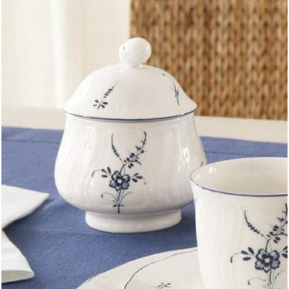 Villeroy und Boch Vieux Luxembourg Zuckerdose, Premium Porzellan, Weiss/Blau 11.2 x 15 x 3 cm Klassi