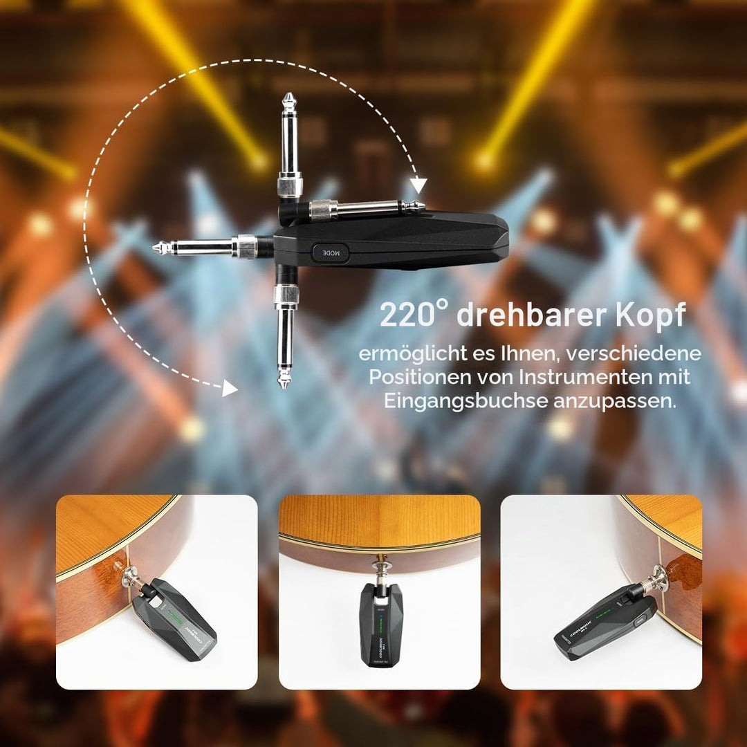 Coolmusic WS1 Kabelloses Stereo-Gitarrensystem 5,8 GHz mit 1/4-Zoll- und 1/8-Zoll-Instrumentenstecke