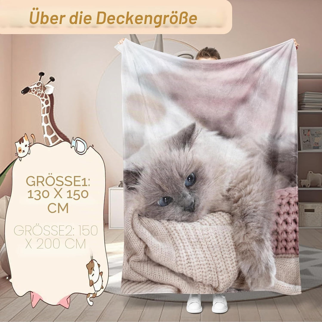 Katzemotiv Kuscheldecke für Kinder, Katzen Flanell Decke,Kinderdecke Katzemotiv Flauschige Plüsch De