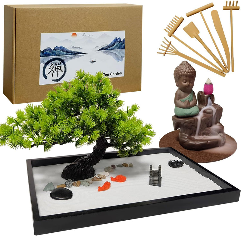 LuXianYS Zen Garten Set, Handgefertigtem Zen Garten Backflow Incense Burner,Zen Sand Miniatur Gesche