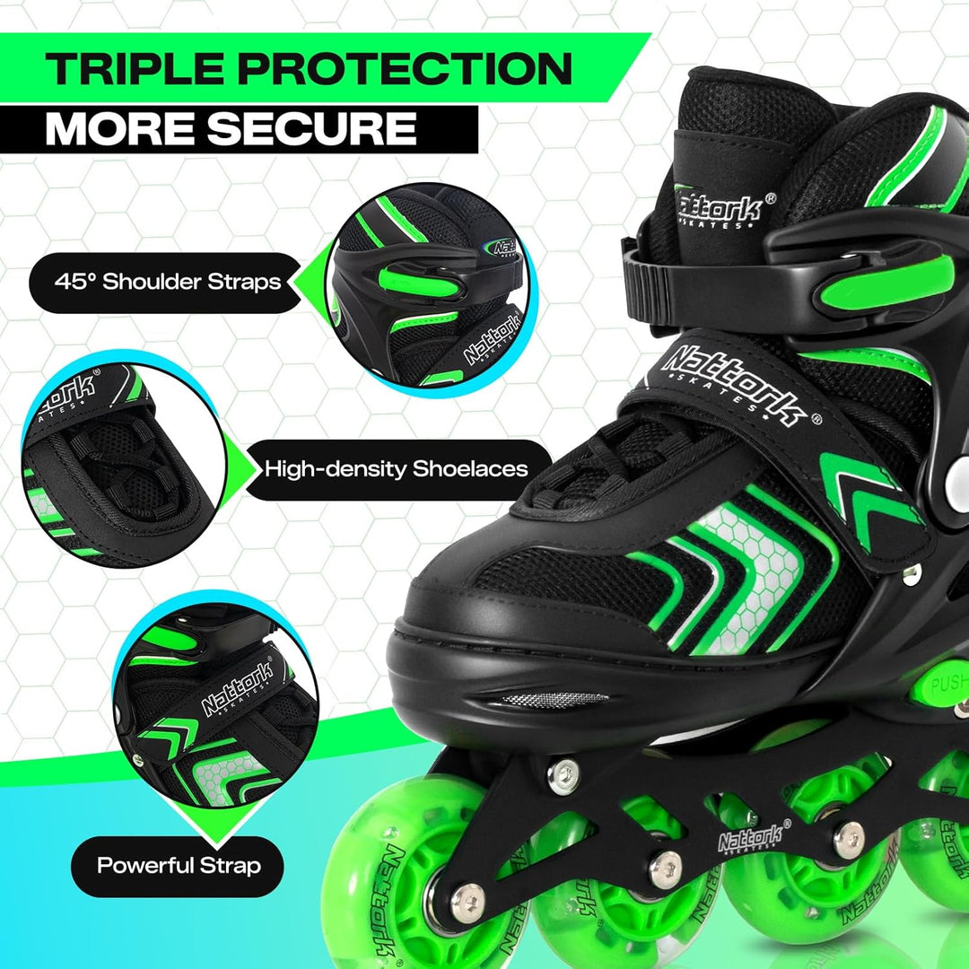 Nattork Inliner für Kinder Verstellbare Inline Skates, 4 Grössen Kinder Inline Roller Skates mit Bel