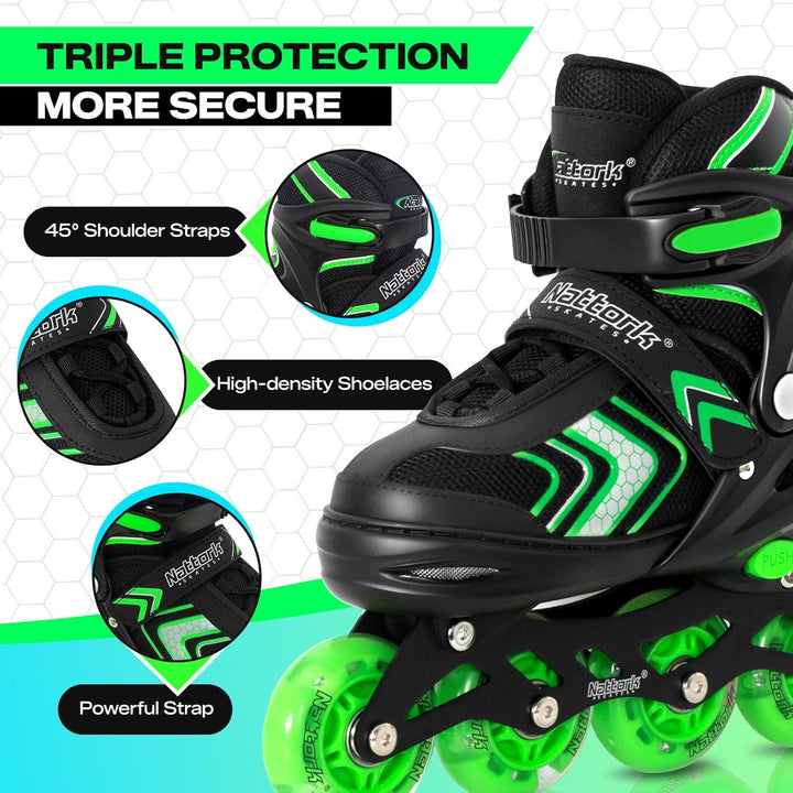 Nattork Inliner für Kinder Verstellbare Inline Skates, 4 Grössen Kinder Inline Roller Skates mit Bel