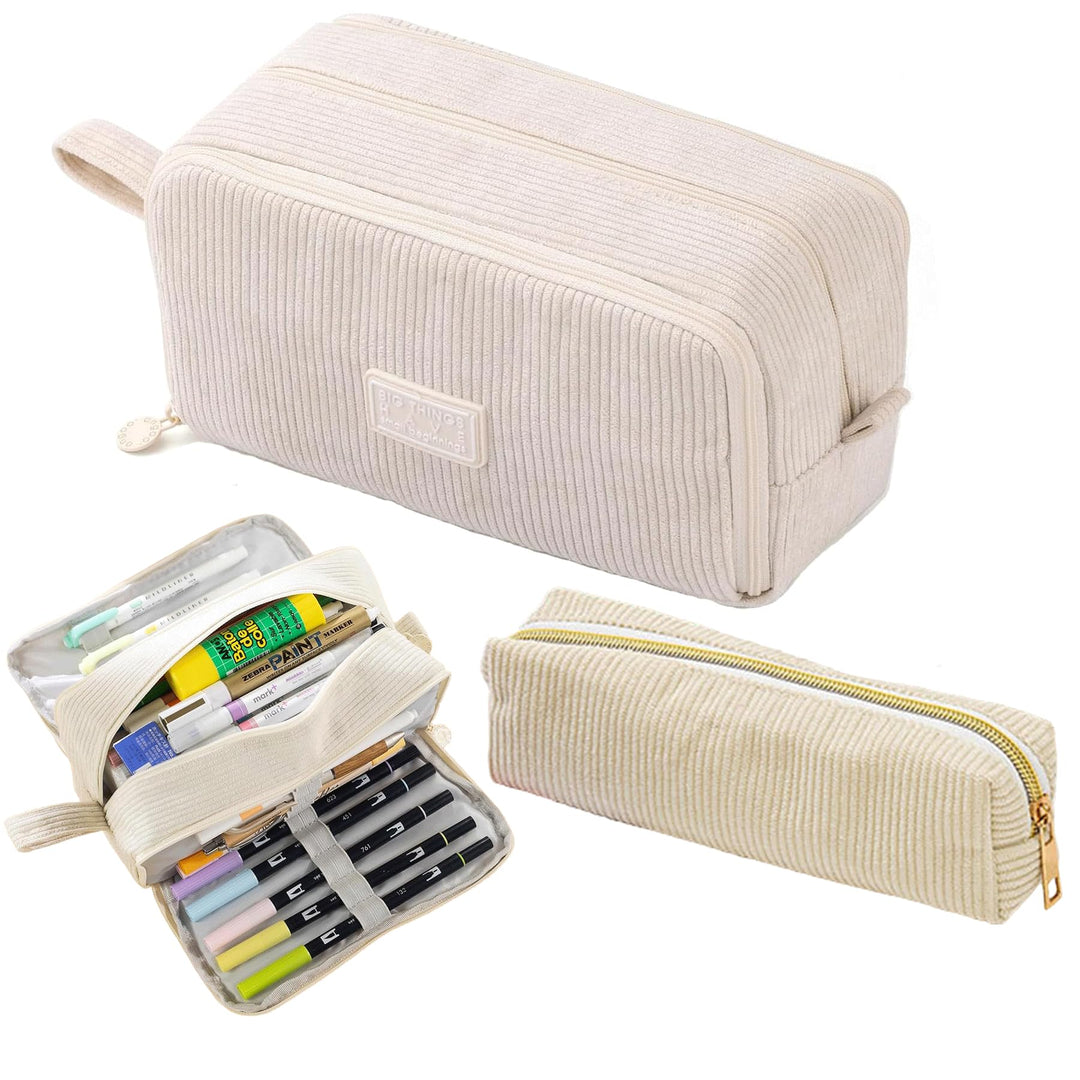 Guidre Federmäppchen Cord-Stoff,Federtaschen Mäppchen mit 3 Fächer Schulmäppchen Grosse,praktischem