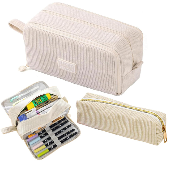 Guidre Federmäppchen Cord-Stoff,Federtaschen Mäppchen mit 3 Fächer Schulmäppchen Grosse,praktischem