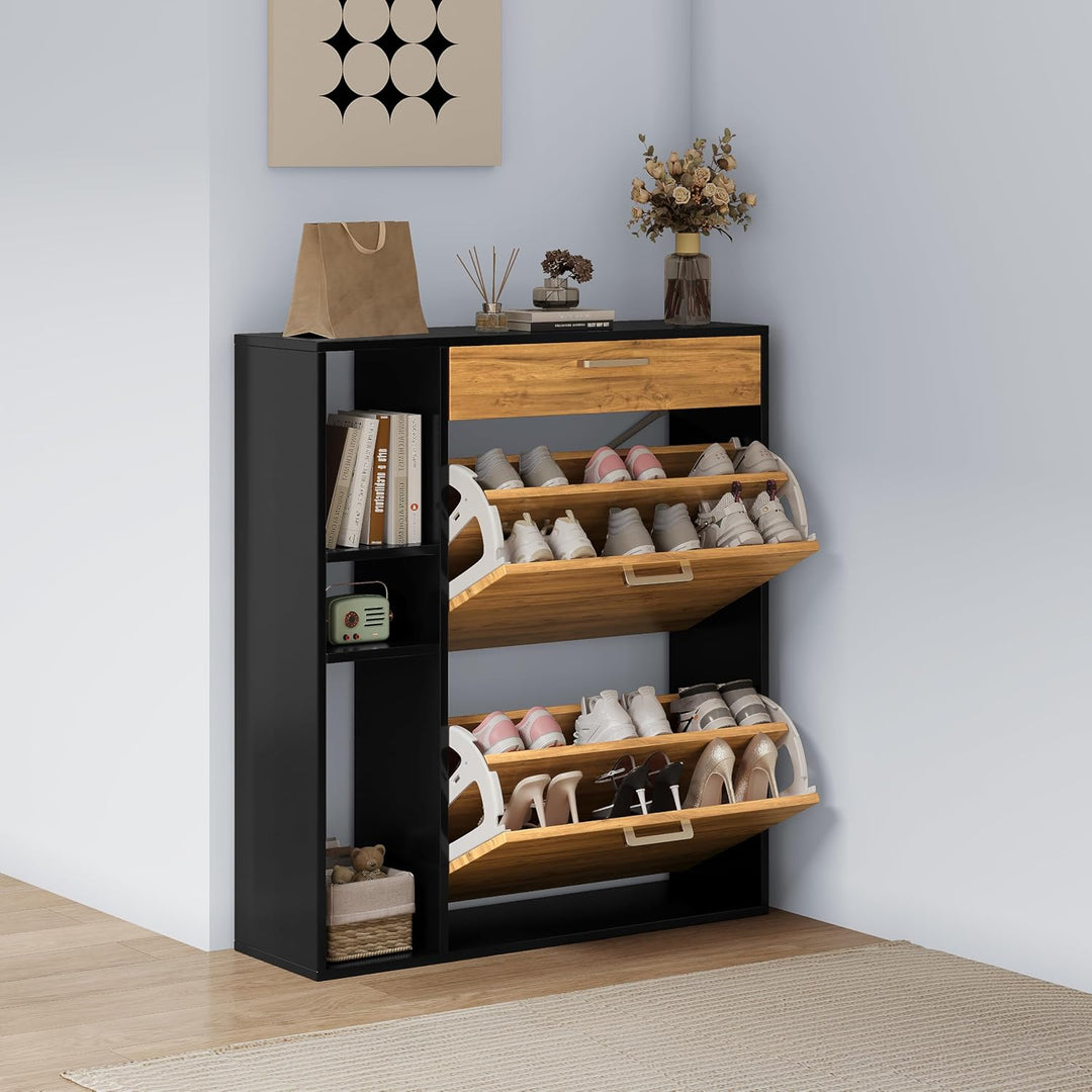 Schuhschrank mit 2 Klappen Schmal Schuhschrank mit 1 Schublade und 3 Ablagefächer platzsparender Sch