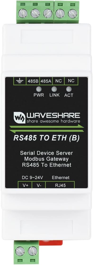 Waveshare Industrial Serial Server RS485 to RJ45 Ethernet TCP/IP to Serial Module Support Rail-Mount