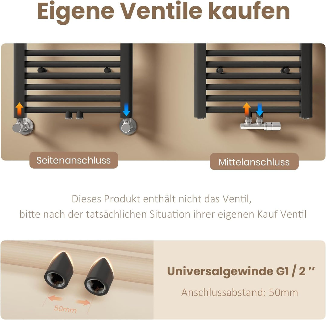 EMKE Badheizkörper Handtuchtrockner, Handtuchwärmer 600x1200mm 679 Watt Anthrazit Handtuchheizkörper