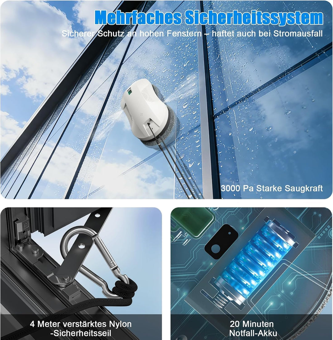 Roboclean Fensterputzroboter mit Sprühfunktion, Window Cleaning Robot 3 Reinigungsmodi für streifenf