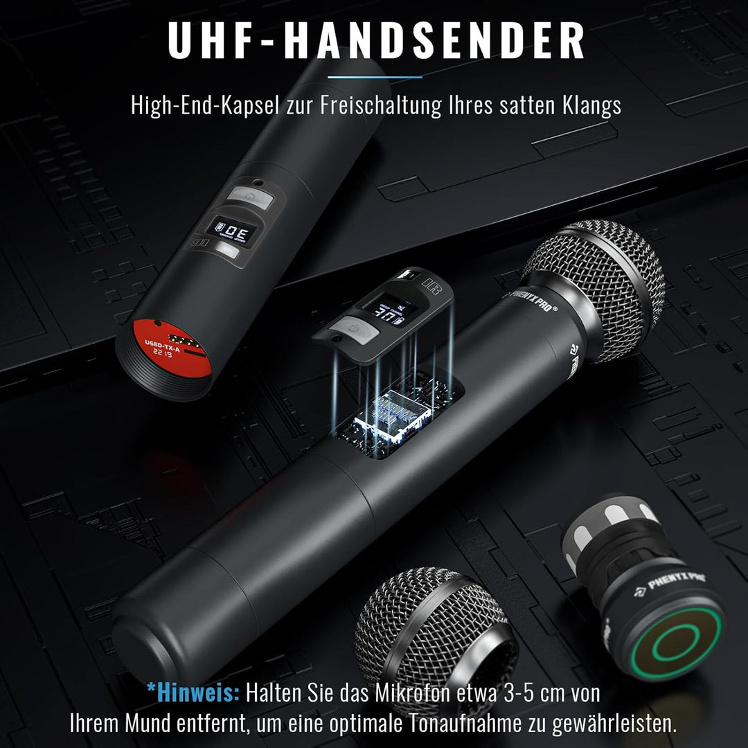 Phenyx Pro 8-Kanal Wireless Mikrofon System mit 8 Handheld Mikrofonen, Funkmikrofon Set mit automati