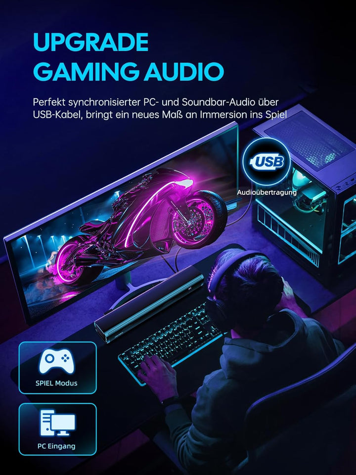 MEVOSTO Soundbar für TV Geräte PC Gaming Soundbar Mini 60W 2.1CH Integrierte Subwoofer Lautsprecher