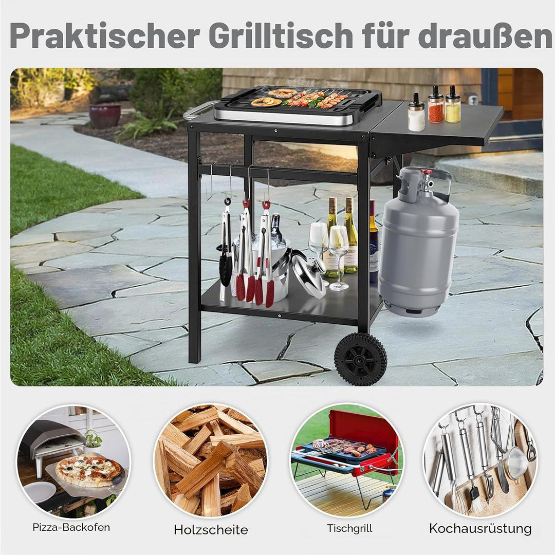 KOMFOTTEU Grilltisch Grillwagen Metall, Garten Rollwagen mit klappbaren Arbeitstisch, Küchenregal au