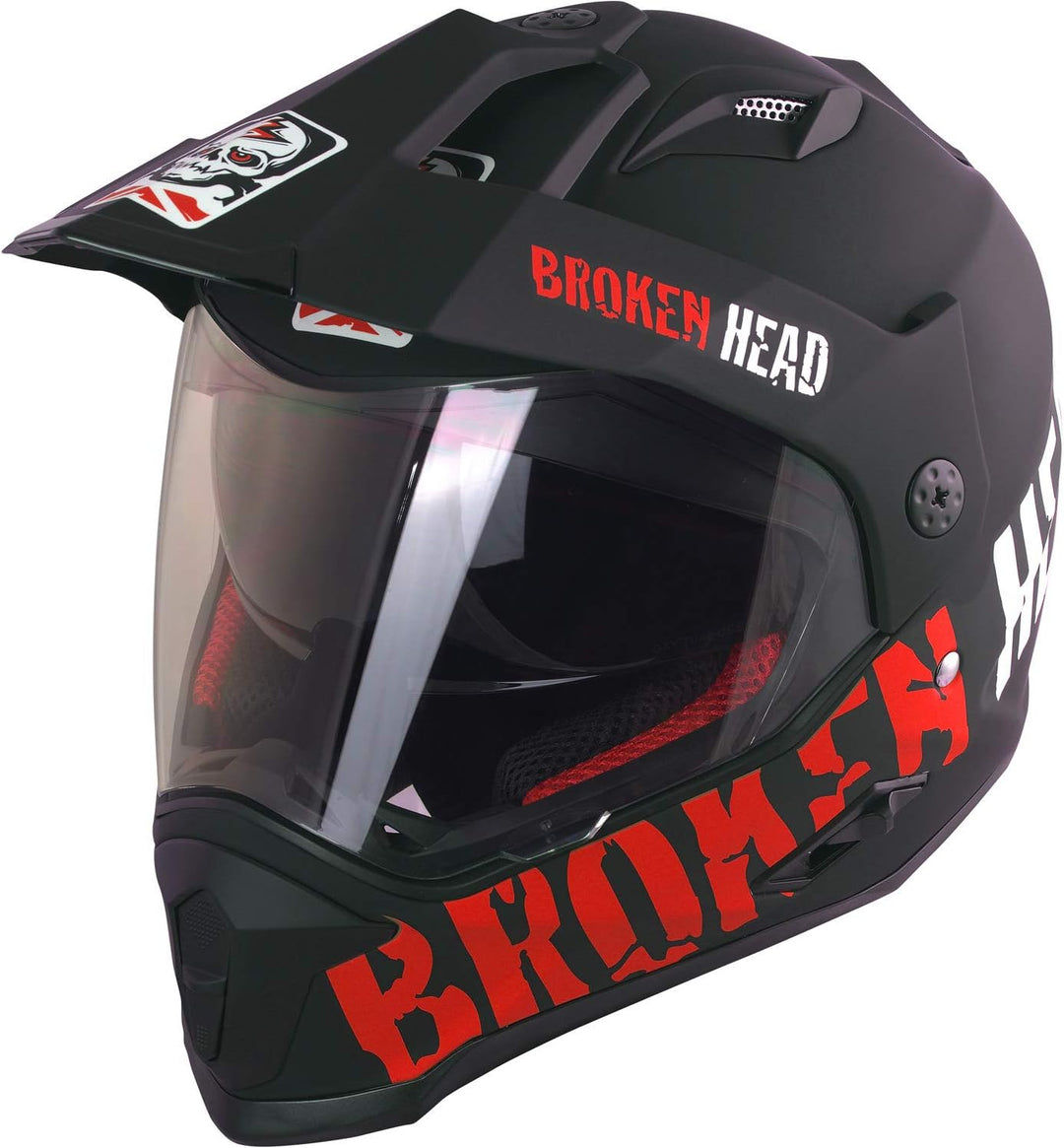Broken Head made2rebel Motocross-Helm Rot mit Visier - Enduro-Helm - MX Cross-Helm mit Sonnenblende