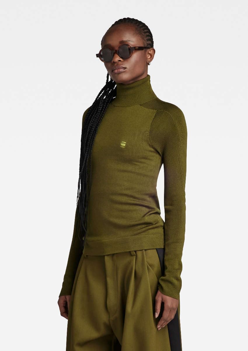 G-STAR RAW Damen Core Slim Turtle Knitted Pullover Knits XS Grün (Dark Olive D23678-b692-c744), XS G