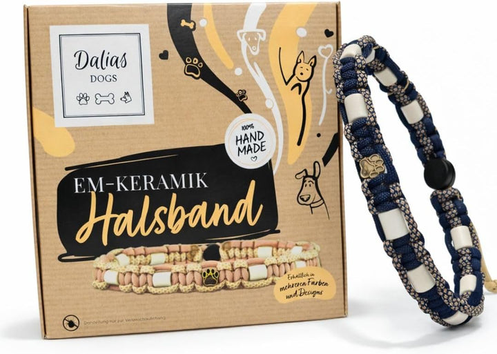 EM-Keramik-Halsband für Hunde & Katzen - Massanfertigung EM-Band Original US-Paracord (Blau, 61-70 c