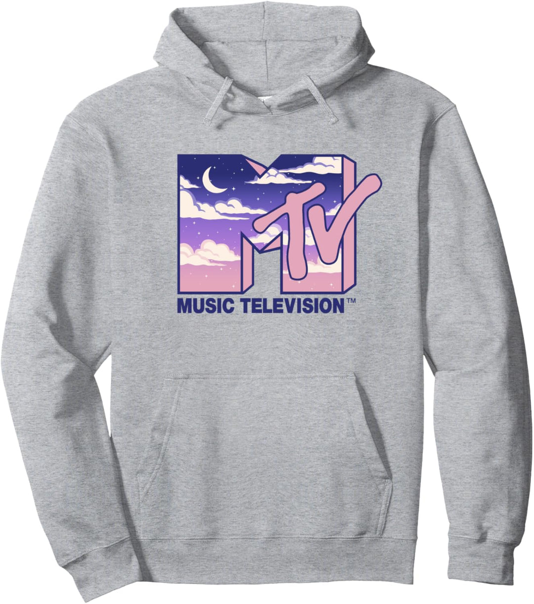 MTV Music Television Cloudy Night Logo Fill Pullover Hoodie