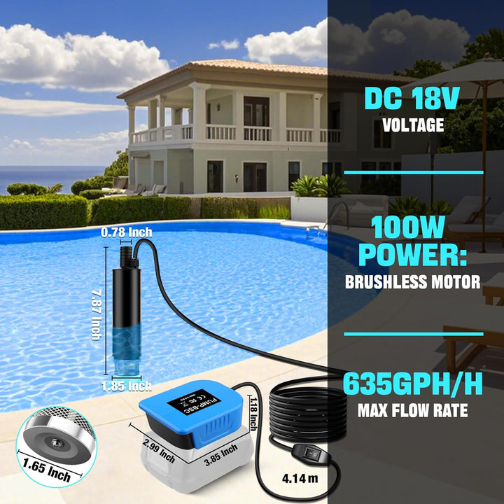 Tragbare Wasserpumpe Sumpfpumpe für Bosch 18V Home and Garden PBA Akku, 120W, 12V Regenfass Wassertr