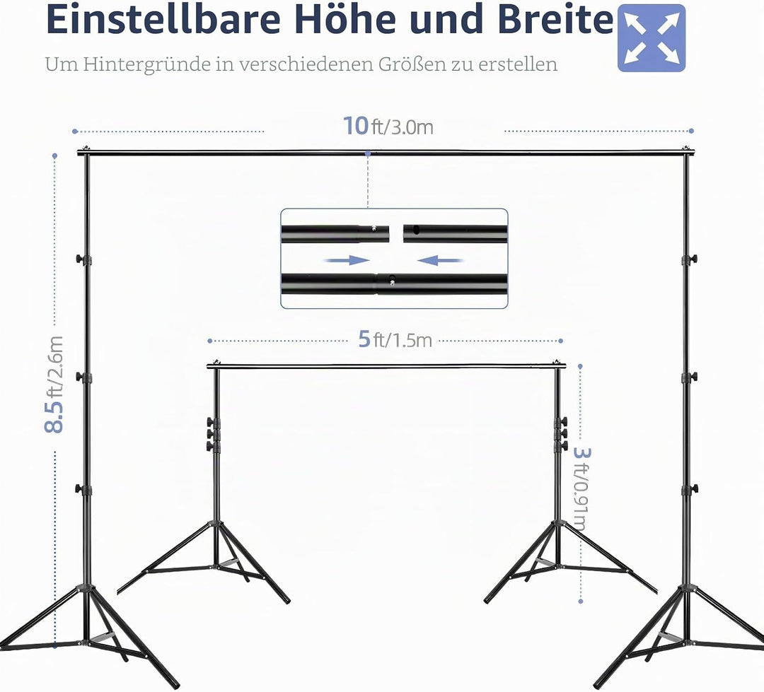 EMART Hintergrundsystem mit Stoff, Professionelles Fotostudio Set 2,6×3m Foto Hintergrund Ständer Se