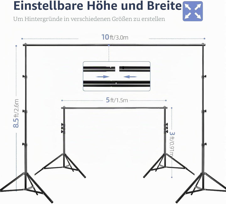 EMART Hintergrundsystem mit Stoff, Professionelles Fotostudio Set 2,6×3m Foto Hintergrund Ständer Se