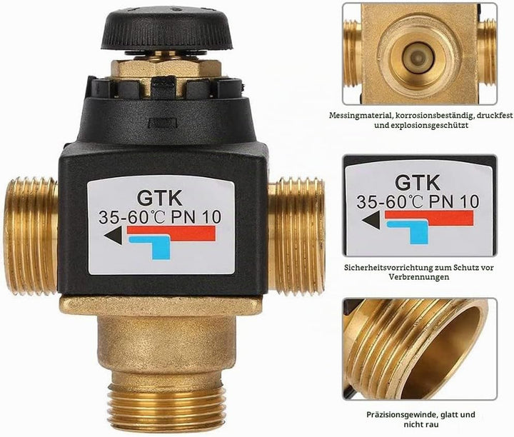 Thermostatisches Mischventil, Solar-Wassererhitzer 3-Wege DN20(G3/4) Aussengewinde Messing Kalt-/War
