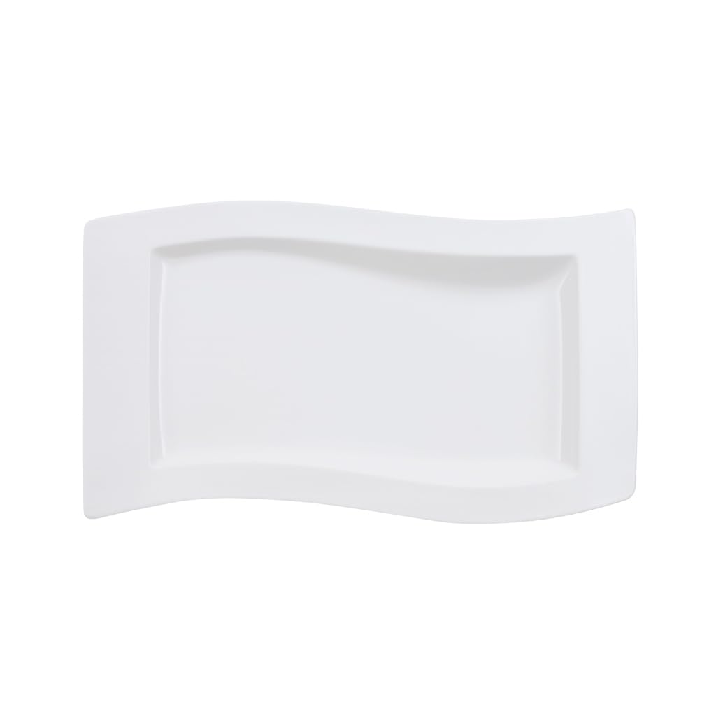 Villeroy und Boch NewWave Servierplatte, eckiger Servierteller, mit geschwungenen Linien, Premium Po