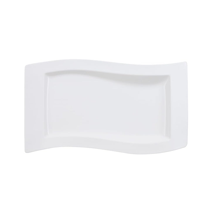Villeroy und Boch NewWave Servierplatte, eckiger Servierteller, mit geschwungenen Linien, Premium Po