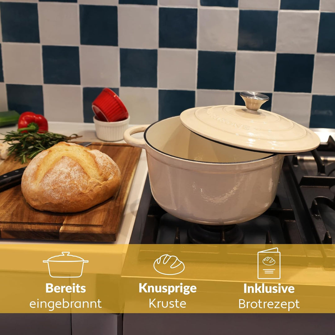 Gusseisen Topf Brot Backen 24 Cm, 3,5 L Schmortopf, Emailliert Zum Schmoren, und Braten, Brotbacktop