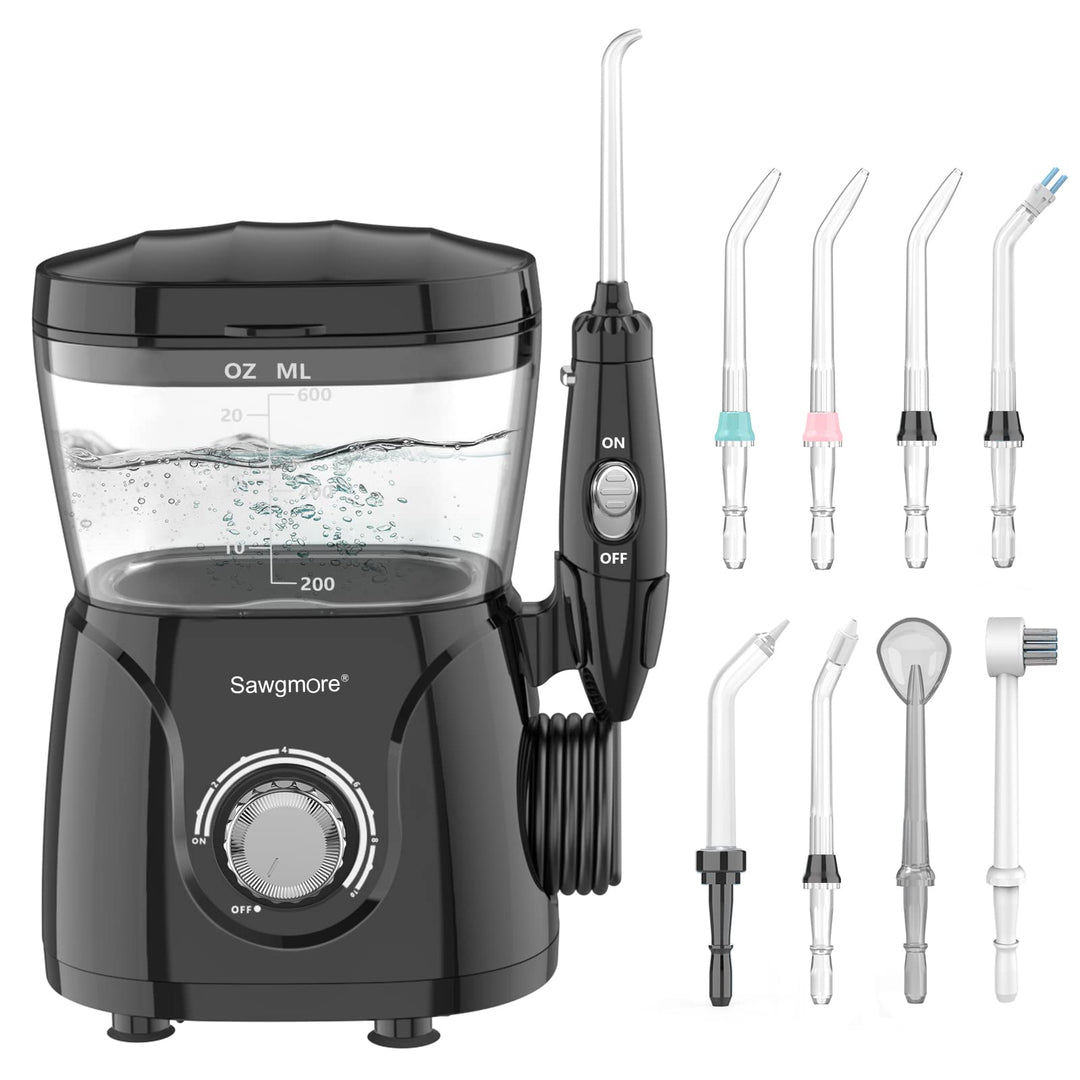 Sawgmore Elektrische Munddusche mit 10 Druckstufen und 8 Düsen，Professional Waterflosser für Zanrein