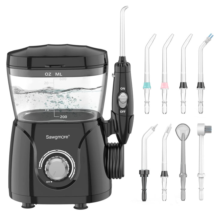 Sawgmore Elektrische Munddusche mit 10 Druckstufen und 8 Düsen，Professional Waterflosser für Zanrein