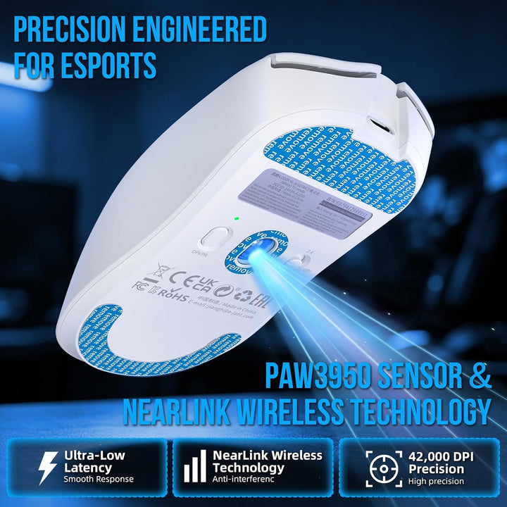 AJAZZ AJ200P NL Ultra Kabellose Gaming AI Maus, PAW3950 &amp; Ladestation Weiss, Weiss