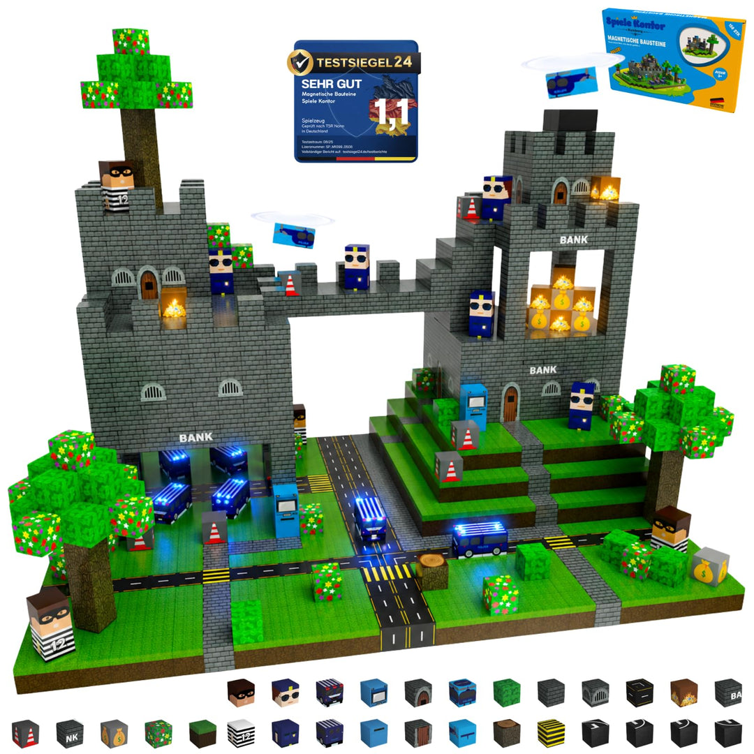 Spiele Kontor Magnetische Bausteine Polizei - 150 Stück Magnetbausteine | Kinderspielzeug für Jungen