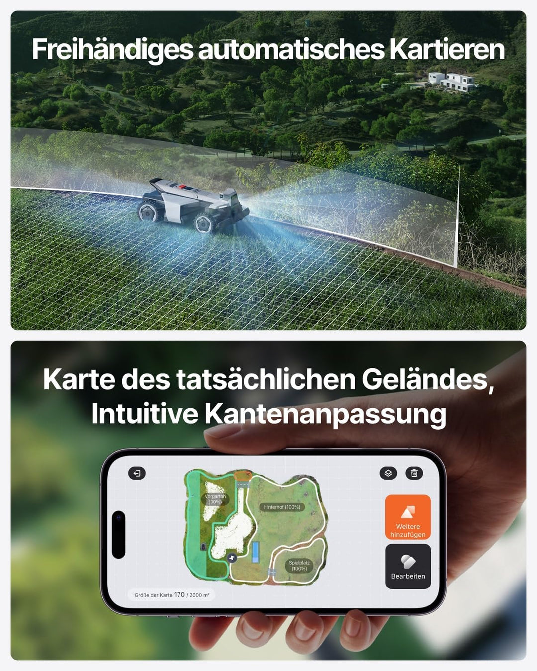 Segway Navimow X420 Mähroboter ohne Begrenzungskabel für 2000 ㎡, Zero-Turn AWD für 84% Steigungen, N