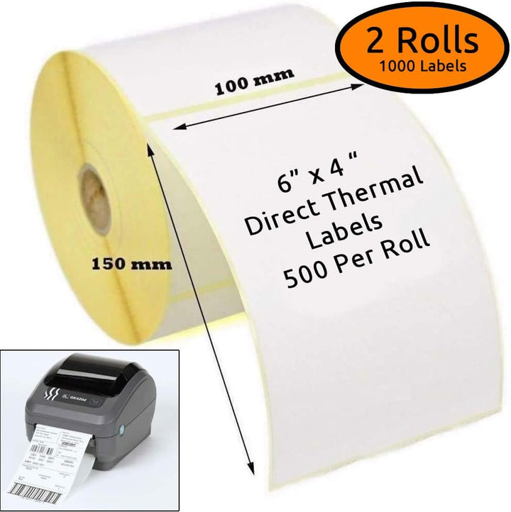 Thermo-Etiketten für Zebra Drucker GK420D GX420D GK420T (1000 Etiketten), Weiss, 100 x 150