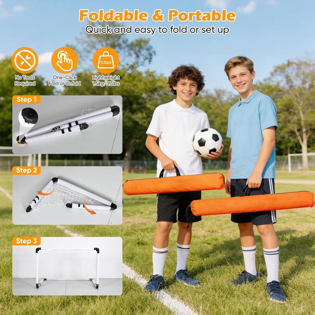 2er Faltbar Fussballtor für Kinder, 90x60cm Komplett Set mit Ball, Pumpe &amp; 8 Heringen, 1,5kg Leicht
