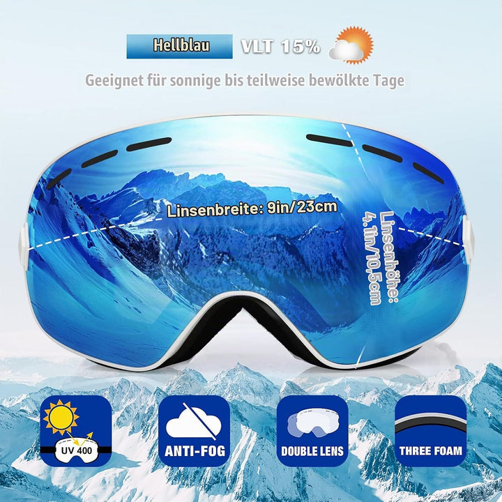 EXP VISION Snowboard Skibrille für Herren Damen Jugend, 100% UV400 Schutz Anti Beschlag über der Bri
