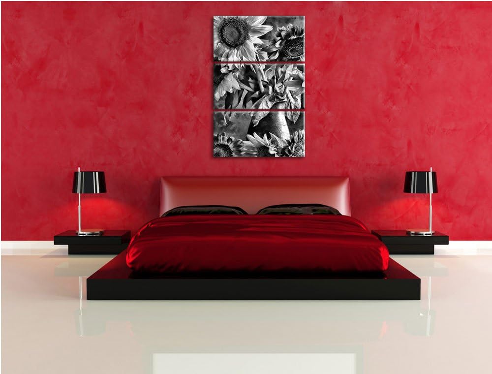 Pixxprint Sonnenblumen in Vase als Leinwandbild/Grösse: 3 Teilig (120x80) / Wandbild/Kunstdruck/fert