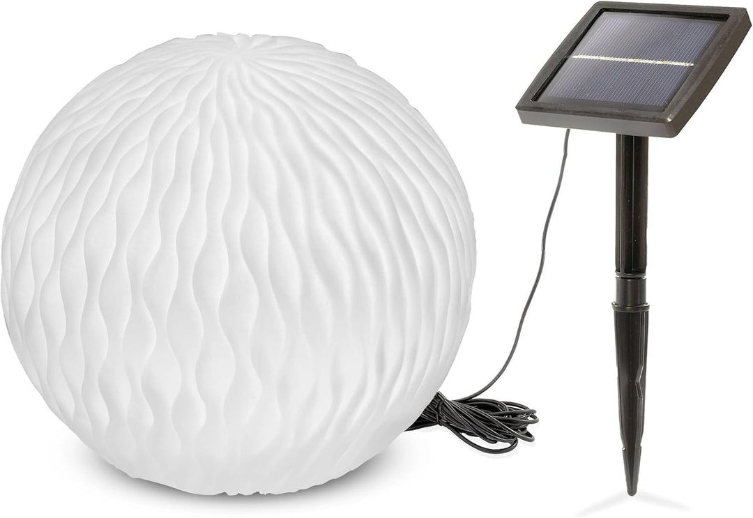 Beleuchtete Solarkugel WaveBall in Sandstein Optik - Durchmesser 25 cm - Lichtfarbe warmweiss und ka