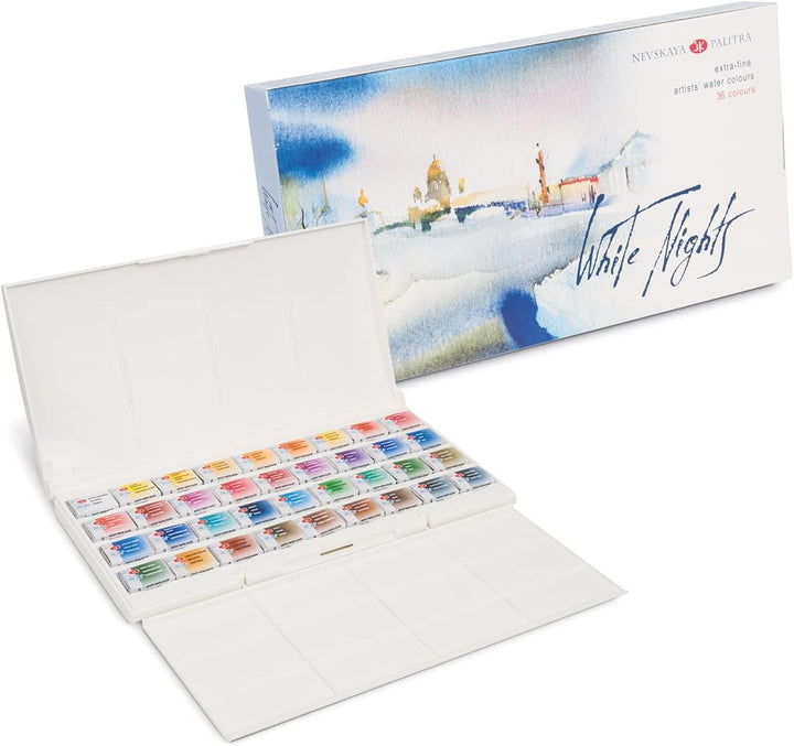 Honsell White Nights russische Künstler-Aquarellfarben im Set, Farben in ganzen Näpfchen im Kunststo