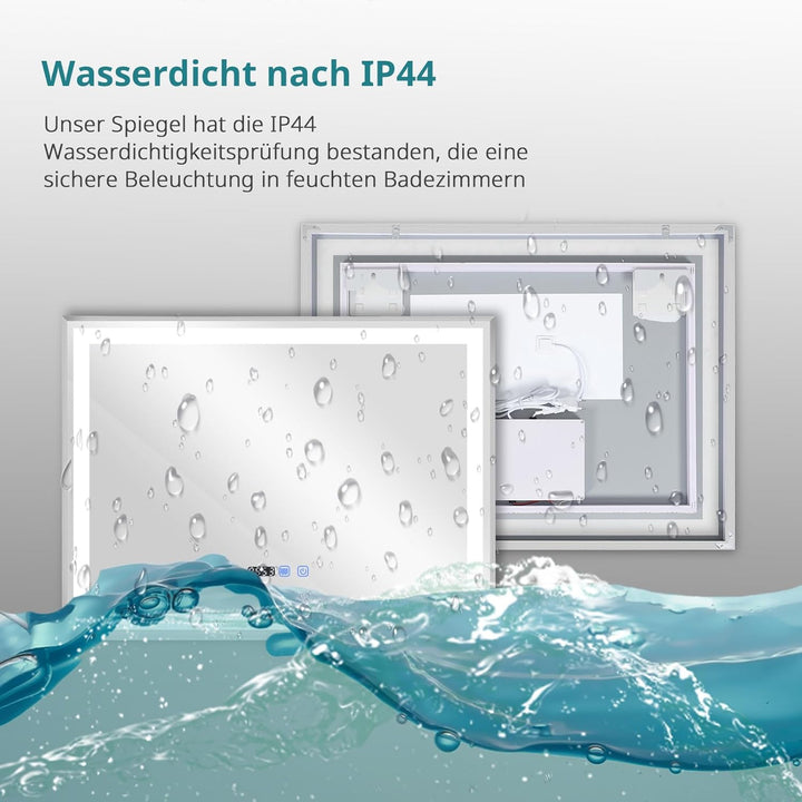 YU YUSING Badspiegel mit Beleuchtung 80x60cm Badezimmerspiegel mit Beschlagfrei 3 Lichtfarbe Dimmbar