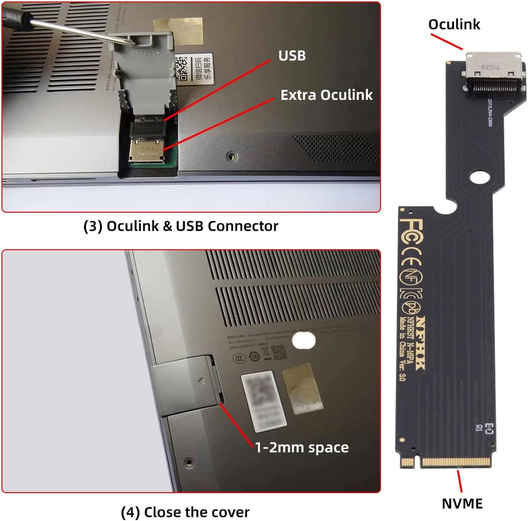 cablecc PCI-E 3.0 M.2 M-Key zu OCULINK SFF-8612 SFF-8611 Host-Adapter für Externe Grafikkarte & SSD