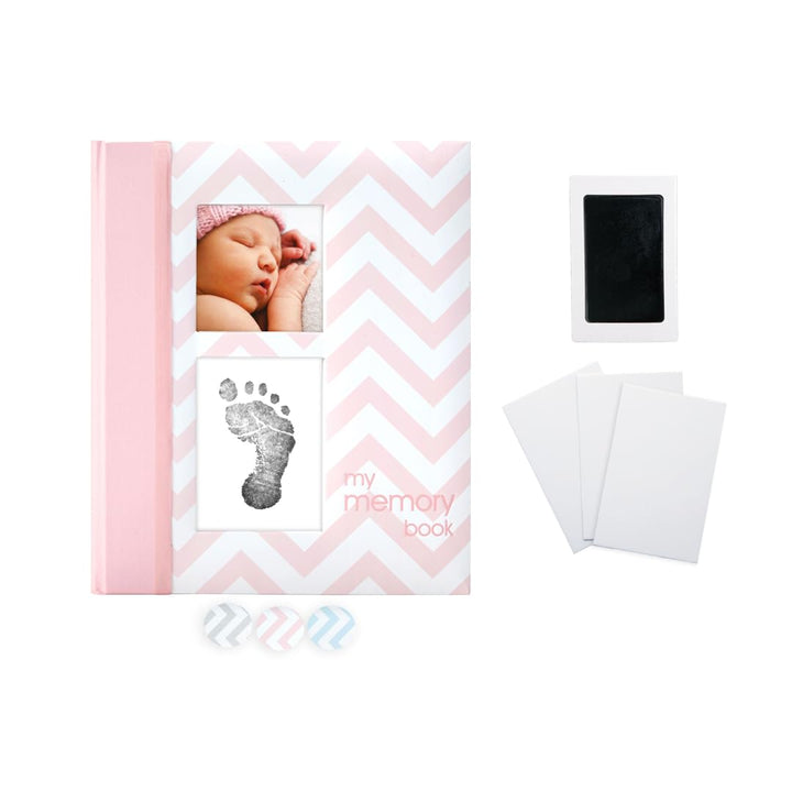 Pearhead P62202 Chevron Babybuch mit Clean Touch Stempelkissen, rosa (Texte auf Englisch) Pink Chevr