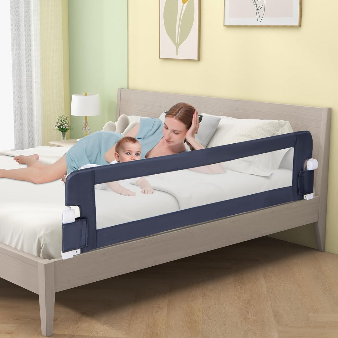 DREAMADE Bettgitter 150/120/105 cm, Kinderbettgitter Schutz, Kinderschutzgitter aus PP & Oxford, Bab