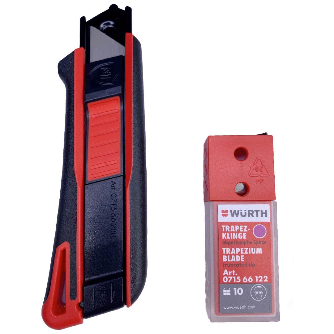 Würth S1 Sicherheitsmesser 2K inkl. 11 Trapezklingen 071566280 Cuttermesser, Teppichmesser, Trapez K