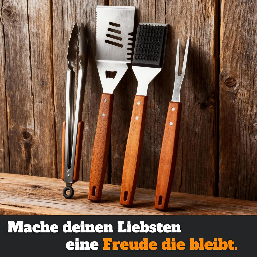 Grillset für Männer Geschenk – Grillbesteck Set aus Edelstahl - 3-in-1 Spachtel & Reinigungsbürste –