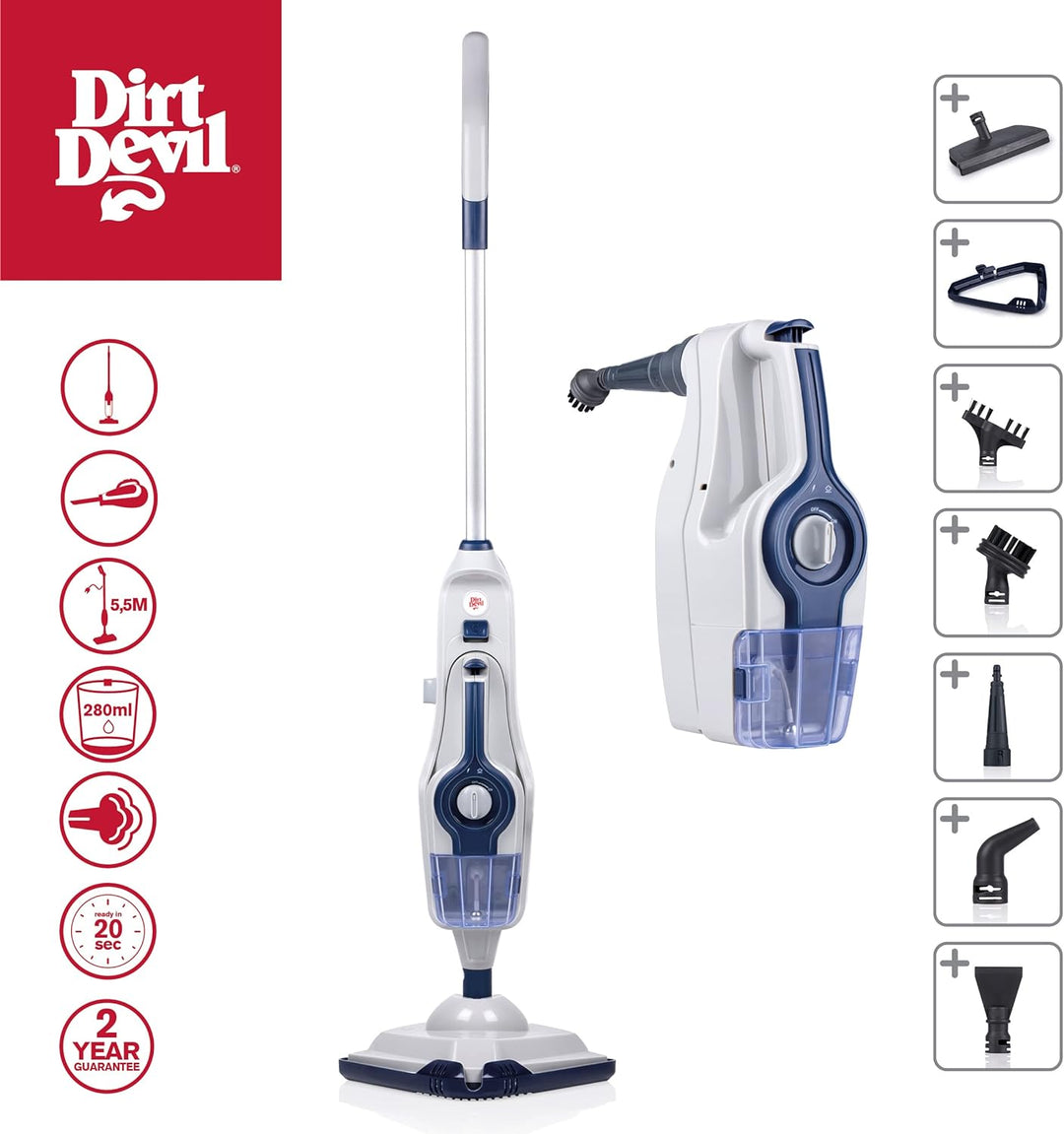 Dirt Devil Dampfreiniger DD7003-2-in-1 Handdampfreiniger und Bodenreiniger - Bodenwischer 1600W - in
