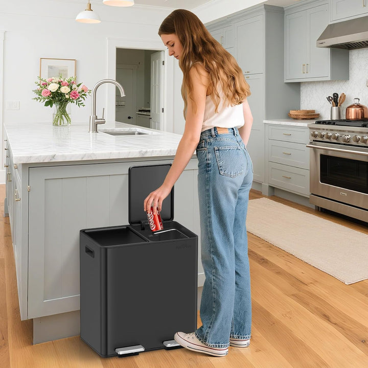 mVm Mülleimer Küche,40 Liter Treteimer,2 x 20 Liter Treteimer, 2 Fächer, Mülltrennsystem, Abfalleime