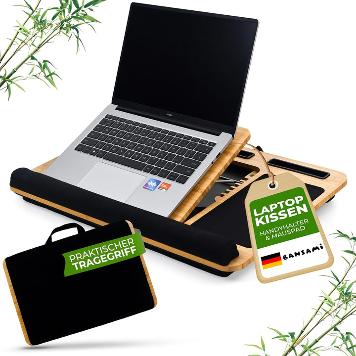 Knietablett Mit Kissen Aus Bambus, Verstellbare Laptop Unterlage Mit Handyhalter Und Mousepad, Lapto